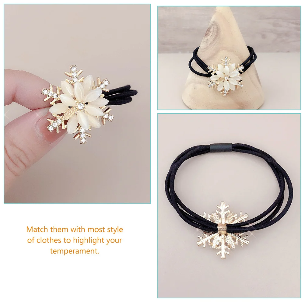 

3pcs Snowflake Ties Elastic Rope For Women Christmas Hair Accessories Rhinestones Ponytail Holders Hair Bands