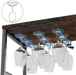 خزانة بار النبيذ LED قابلة للتعديل مع باب شبكي، بني ريفي للمطبخ وغرفة الطعام #6