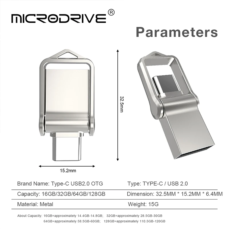 USB Flash Drive 2.0 USB C OTG Pendrive 16GB 128 64 32 GB For Xiaomi Redmi5 For S9 Plus Note 9 Memory Stick Pen Drive