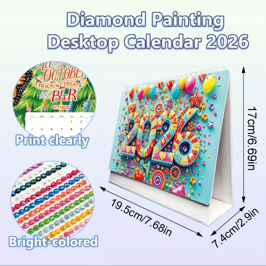 2026年 5Dデスクカレンダー ダイヤモンドペインティングアートキット 手作りDIY メモ付きギフト 自宅 オフィス 学校の装飾 スケジュールカレンダー