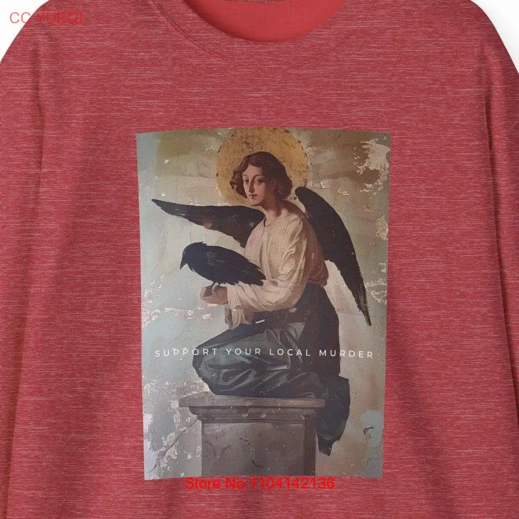 

Футболка «Сдержите местную убийство» с вороной, готический ангел с темной эстетикой для влюбленных, винтажный дизайн, вдохновленный искусством