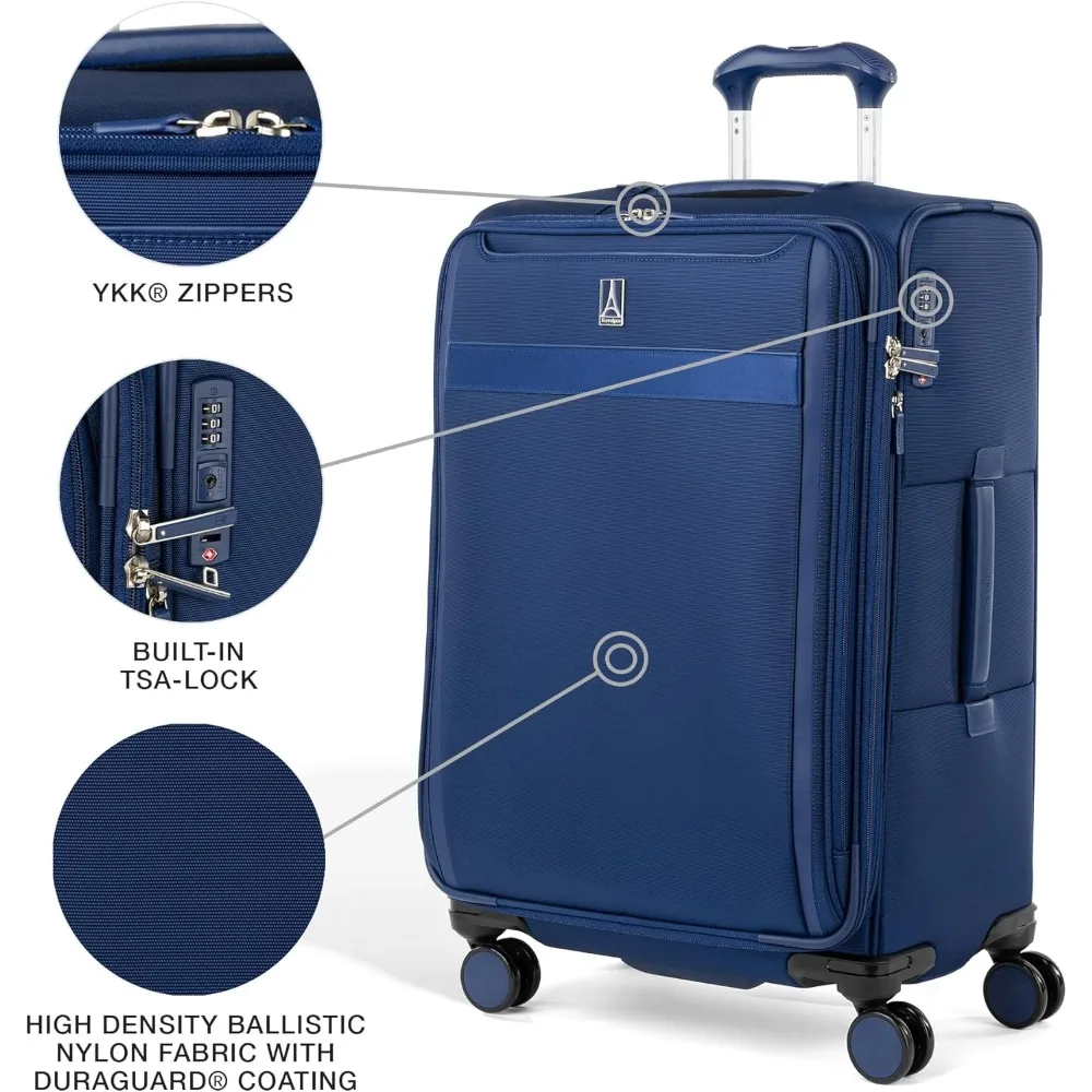 กระเป๋าเดินทางแบบนิ่ม ขยายได้ น้ำหนักเบา พร้อมกุญแจ TSA ล้อหมุน 8 ล้อ สำหรับผู้ชายและผู้หญิง ขนาดกลาง 25 นิ้ว สำหรับการเดินทาง