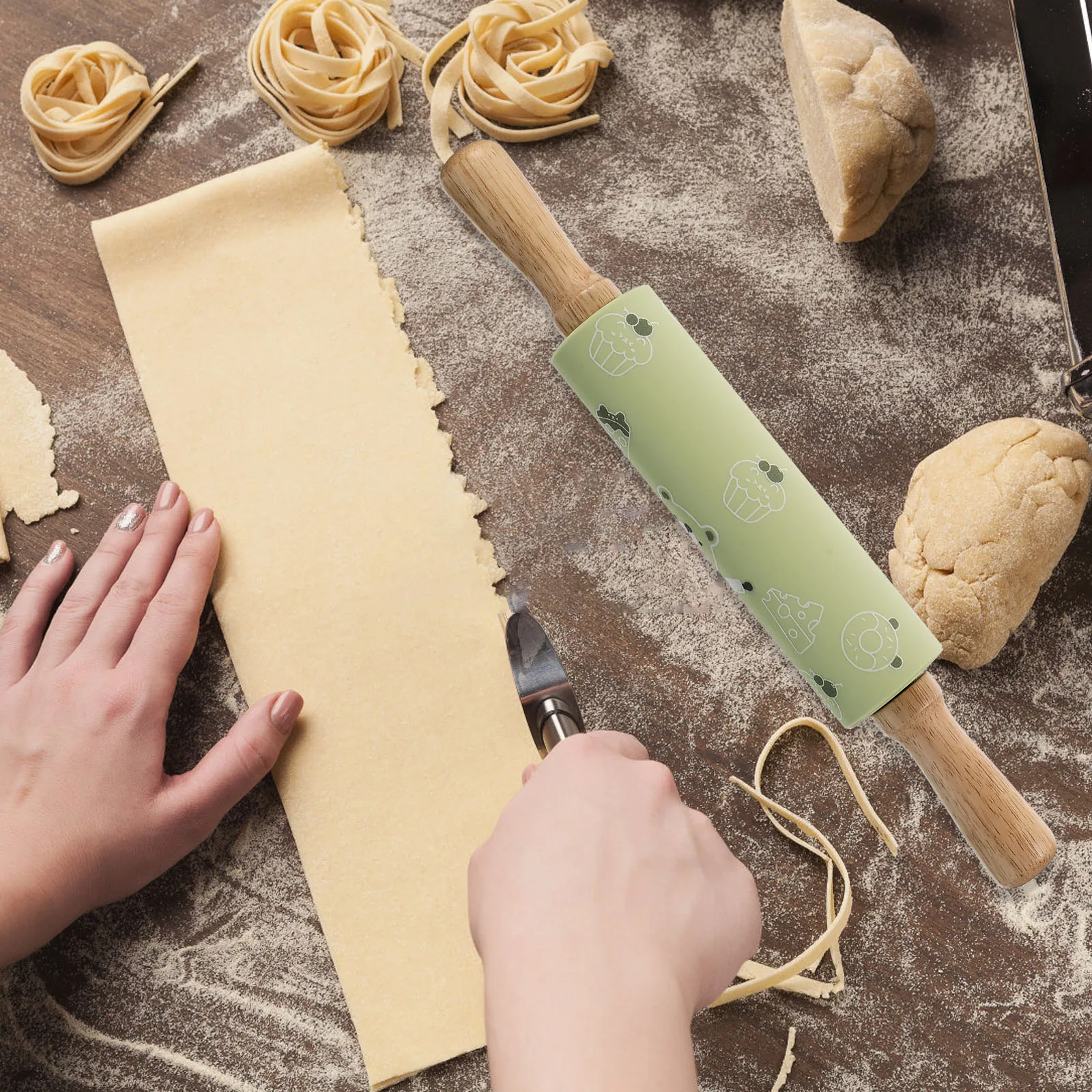

Rolling Pin Chopping Set Roller Household Kitchen Wood Handle Pins Pastry Pizza