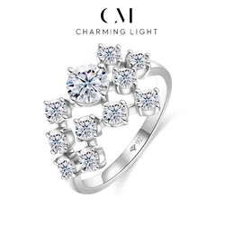 CHARMING 1CT 925 Sterling Silver Moissanite Diamond Rings for Women Handmade 6.5mm Round Cut Ring Engagement Bride Wedding Gift