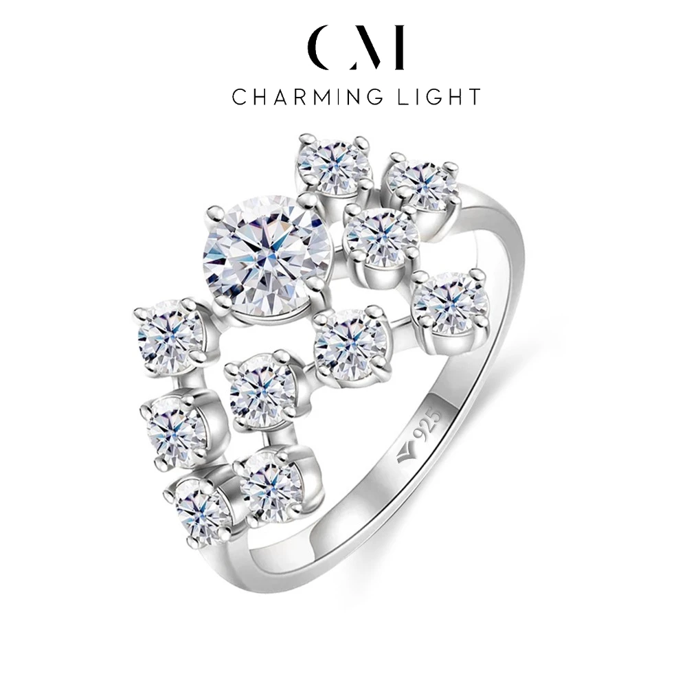 CHARMING 1CT 925 Sterling Silver Moissanite Diamond Rings for Women Handmade  6.5mm Round Cut Ring Engagement Bride Wedding Gift