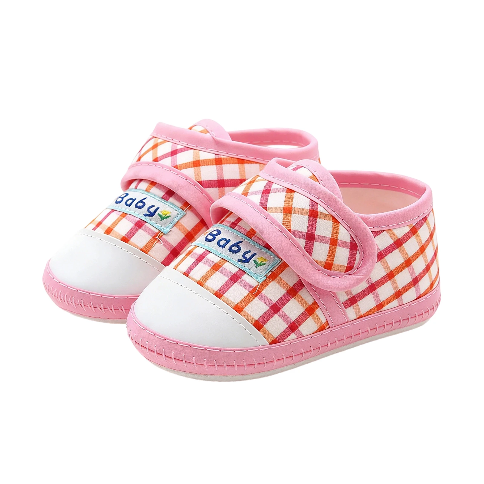 

Infant Baby Walking Shoes Fashionable Cute Plaid Dot Print Comfortable Non Slip Flats Shoes with Gripper