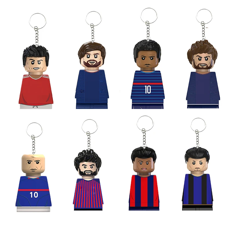 Hot Selling Football Players Keychain Figurine Mbappé Suárez Zidane Mini Action Building Block Model Toy Children Birthday Gifts