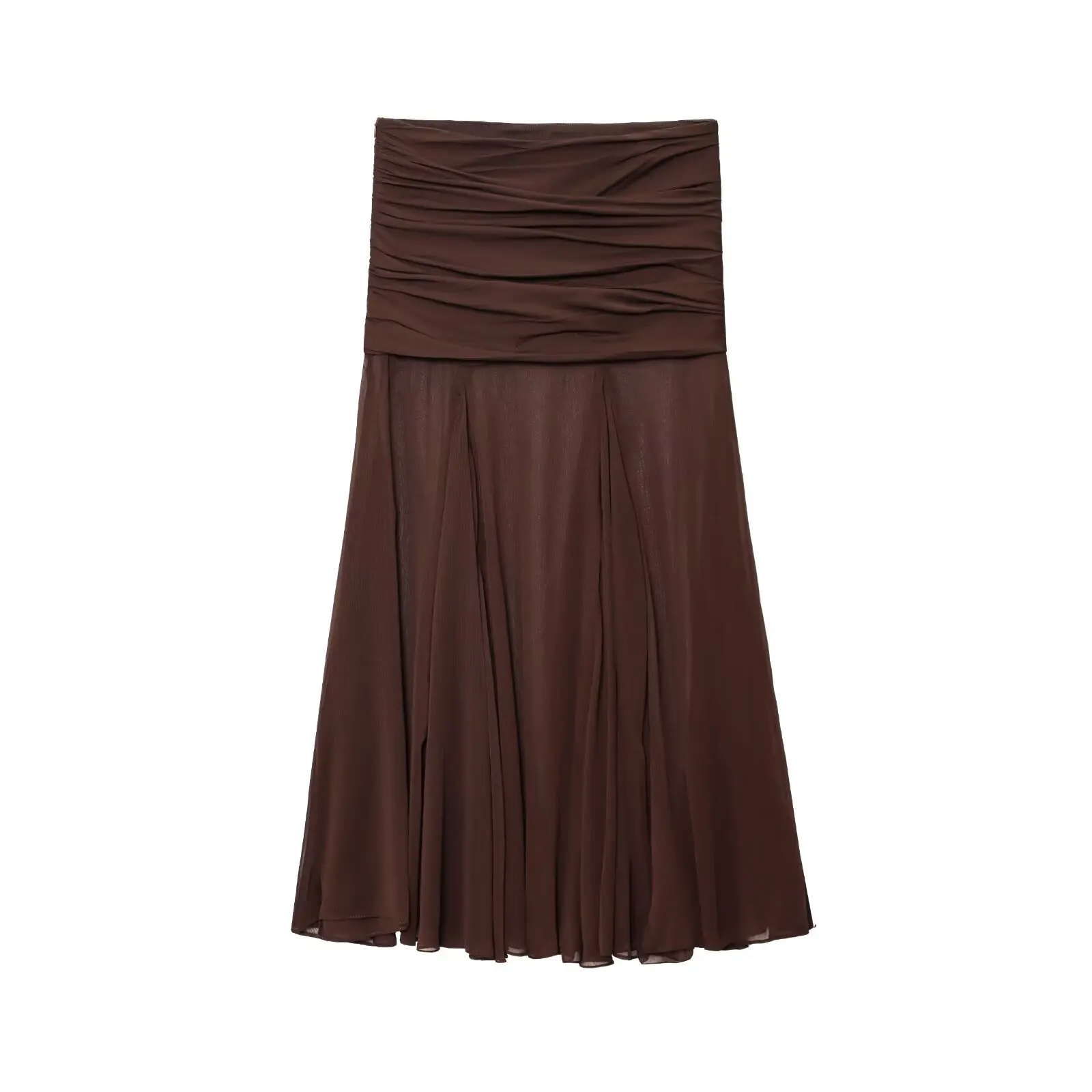 Spring New Arrival Women's Skirt Semi-Transparent Pleated Design High Waist A-Line Summer Casual Zipper Pure Color Polyester