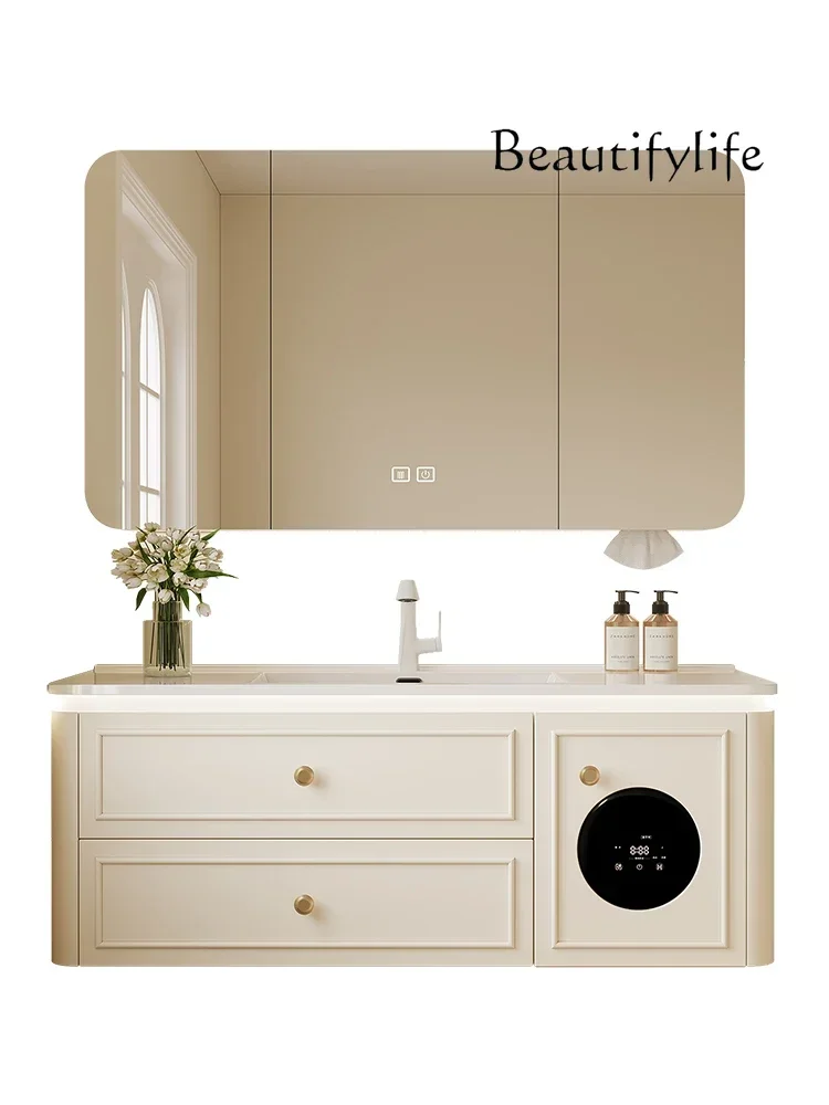 Toilet Ceramic Integrated Basin Wash Table Wash Sink Combination  French Oak Bathroom Cabinet Smart Mini Washing Machine