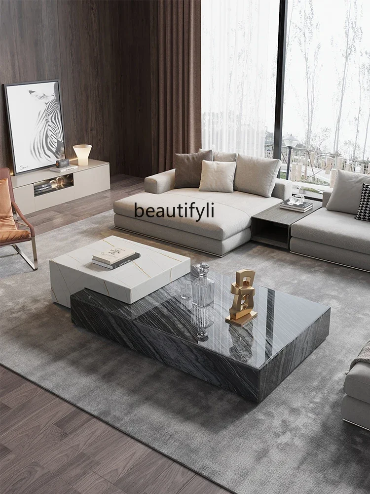 

A13 Italian minimalist high-end rectangular designer marble slate size combination coffee table