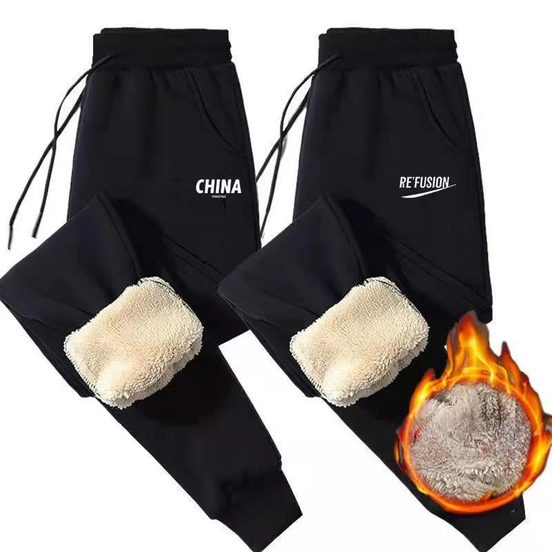 

Lamb wool pants men's winter new versatile loose large size fleece padded warm sweatpants casual leggings baggy pants