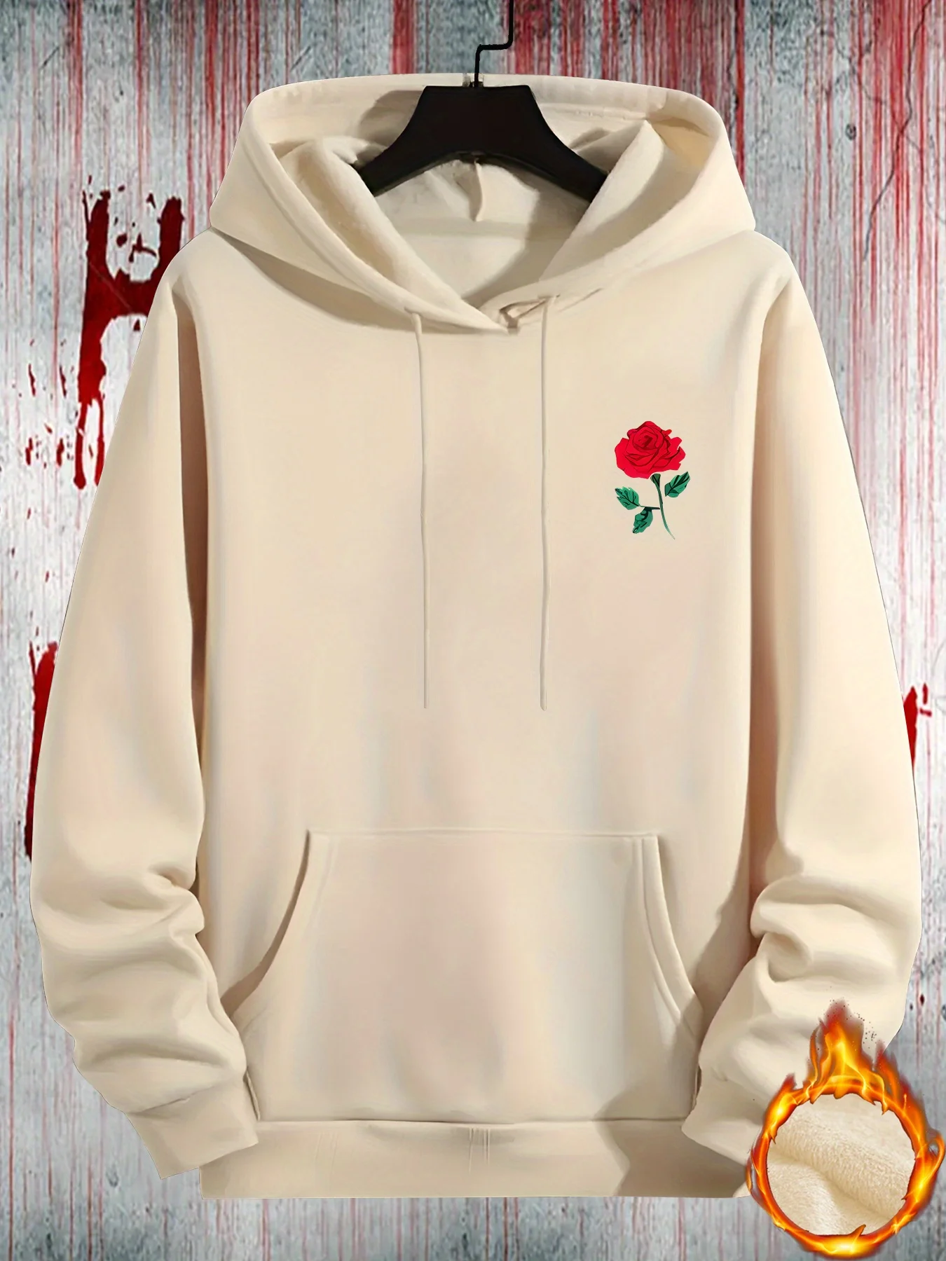 Herren Cool Rose Grafik-Print Hoodie Lässiger Pullover mit Kapuze Kängurutasche Streetwear-Oberteil – Detail 2