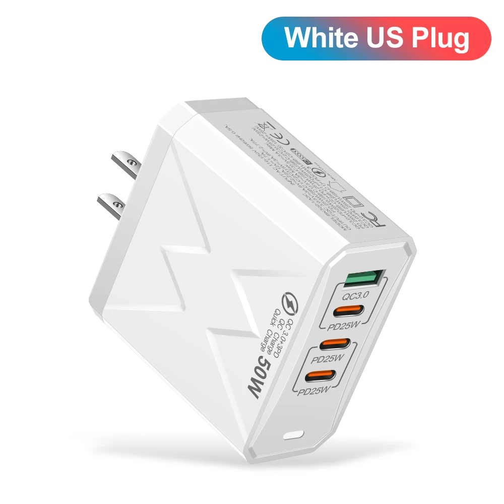 GUSEYEE Insgesamt 100 W 4 Ports Ladegerät USB Schnellladung 3.0 Handy-Wandadapter für iPhone Samsung Xiaomi Huawei Schnellladung 4
