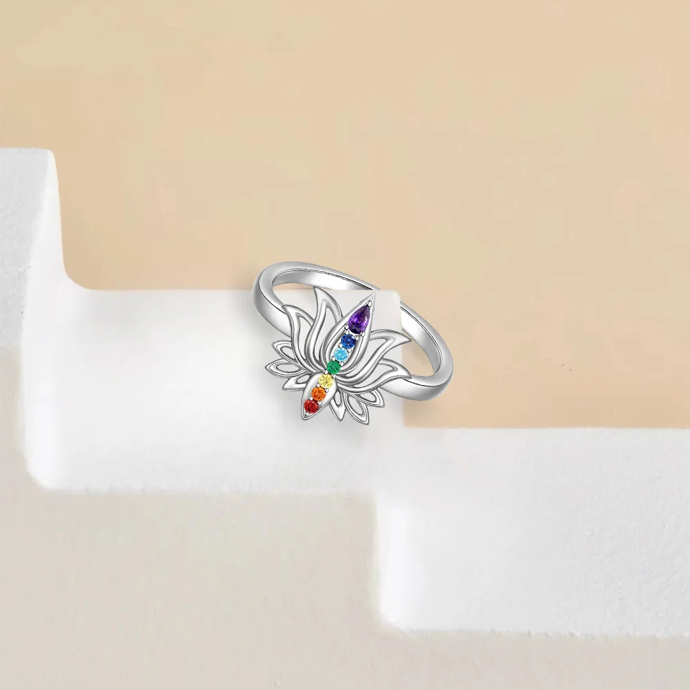 Elegant Multi-Colored Lotus Ring with White K Plating - Perfect Symbol of Love & Enlightenment for Birthday Gifts Best-selling