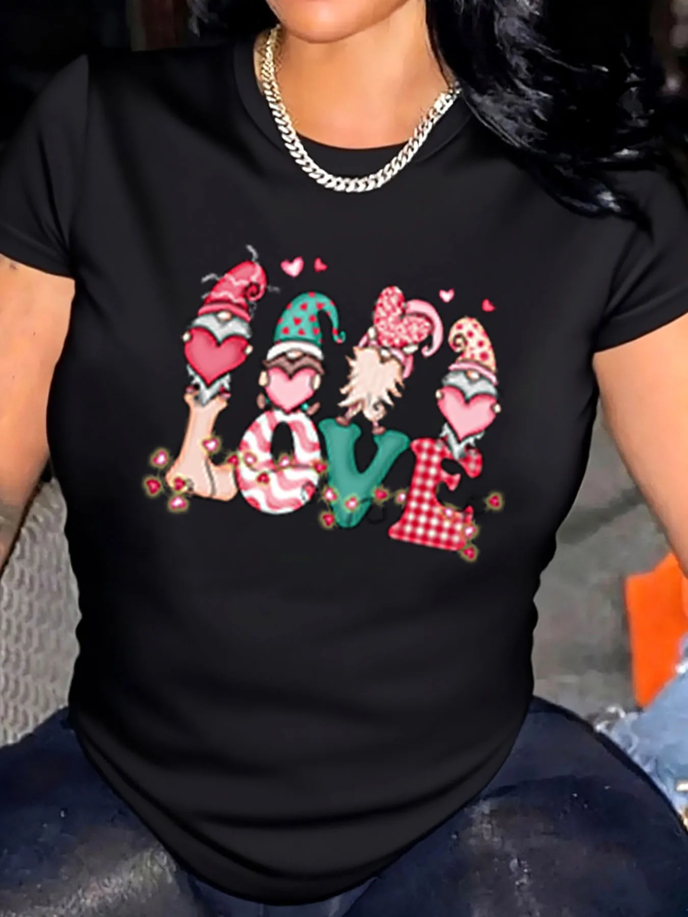 

Женская футболка больших размеров на день Святого Валентина с принтом гномов, уличная одежда