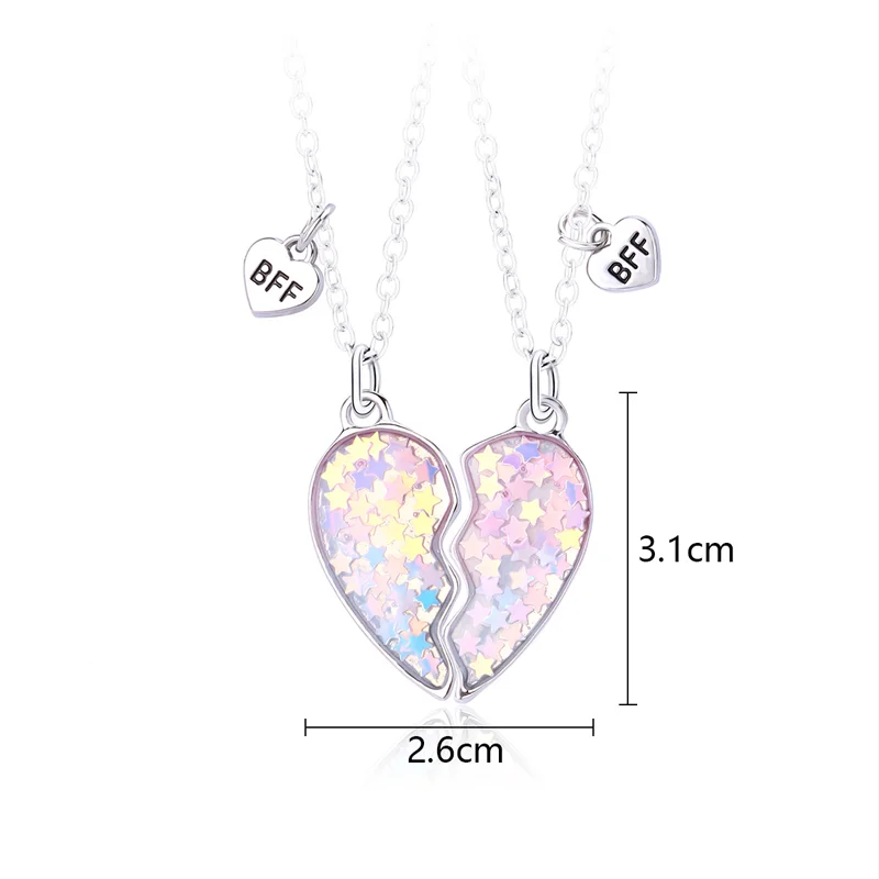 Luoluo&baby 2Pcs/set Five Pointed Star Sequin Stitching Best Friend Necklace for Girls BFF Friendship Jewelry Gift