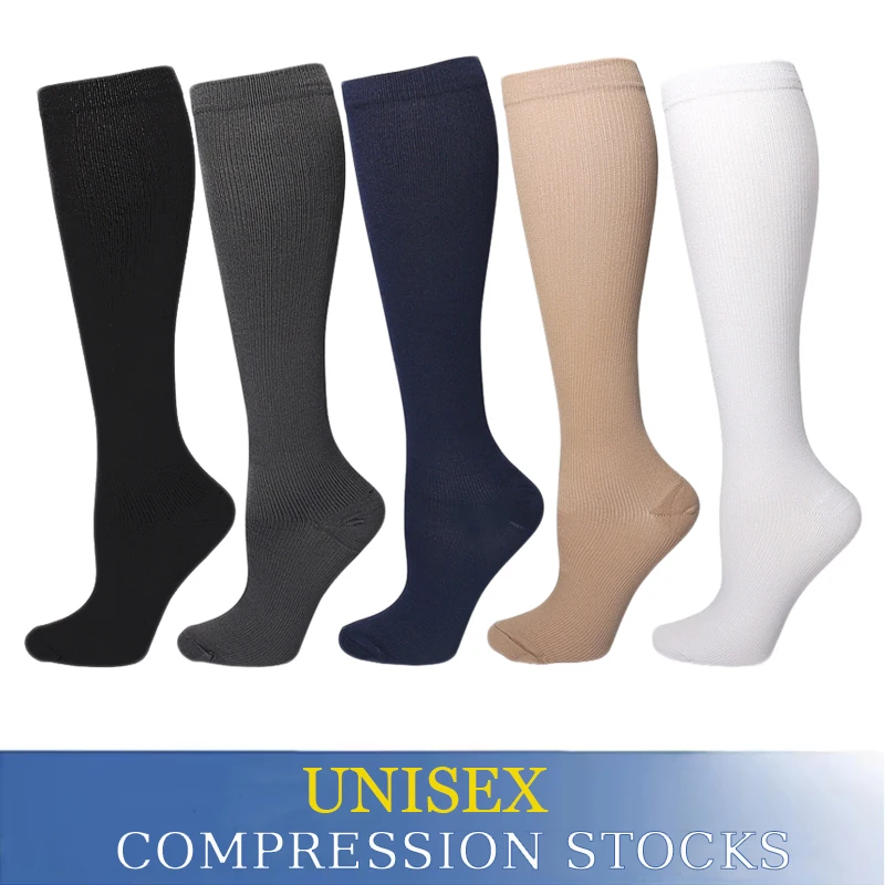 

2 пары компрессионных носков унисекс, облегчение боли в ногах, медицинские высокие чулки до колена, поддержка давления, эластичные носки с циркуляцией давления