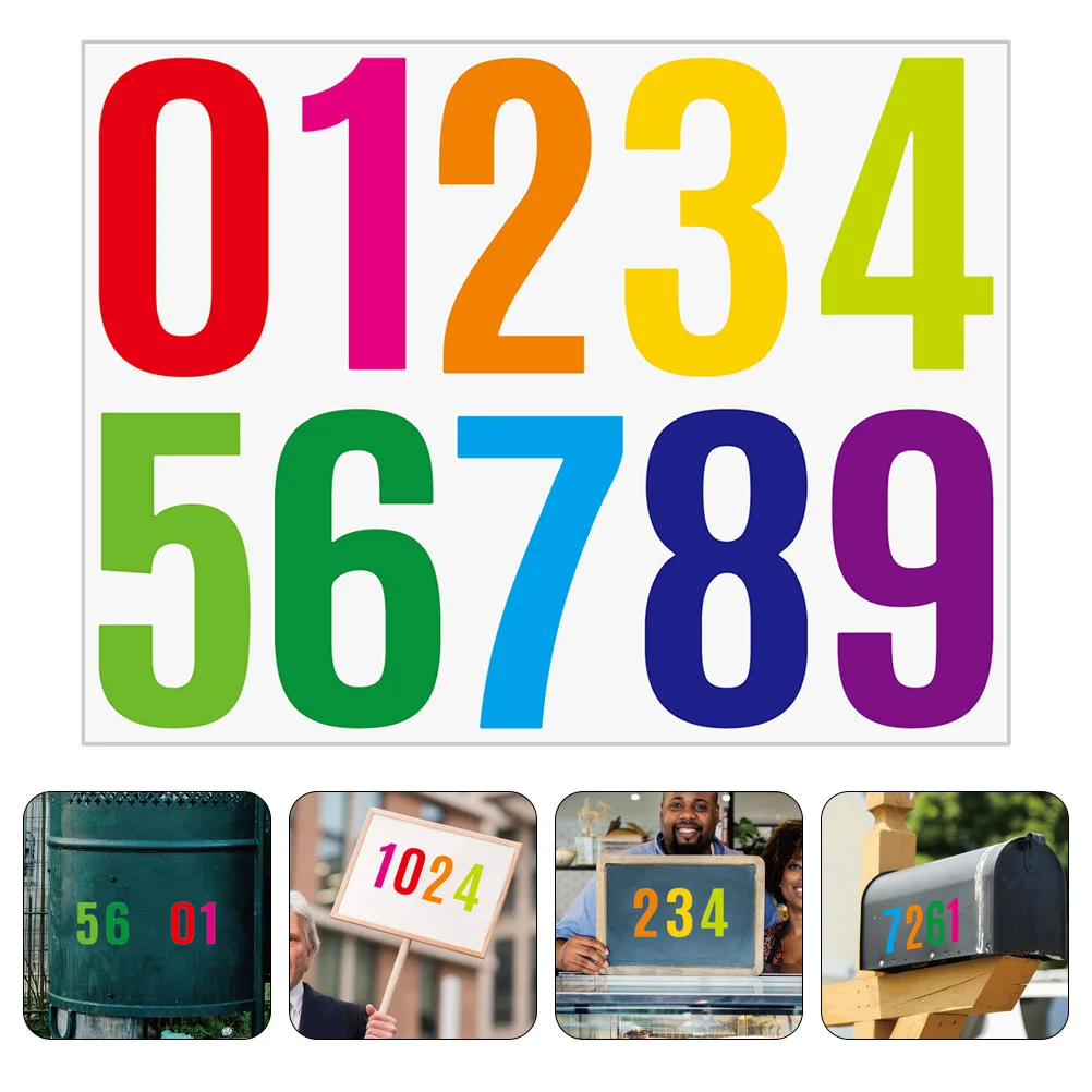 

12 Sheets Garbage Cans Digital Stickers Address Numbers for Mailbox DIY Racing Car Small Colorful Large