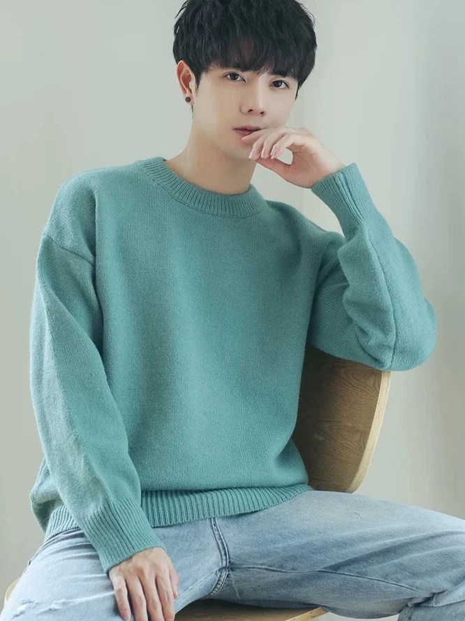 

Мужской вязаный свитер Artistic Sle с длинным рукавом, круглым вырезом, приталенный, из модала и шерсти, тонкой пряжи, повседневный, комфортный топ