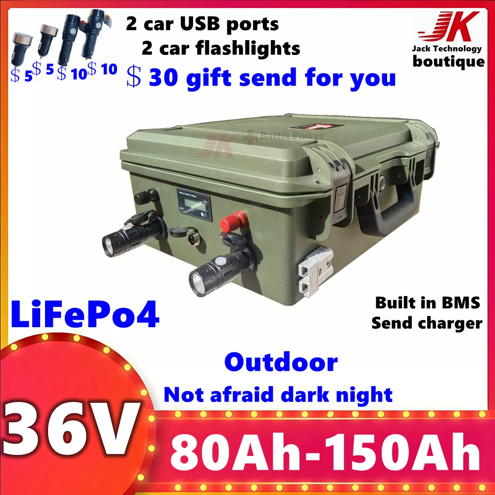 

JK 36V 100Ah 80Ah 120Ah 150Ah LiFePo4 Battery with Bluetooth BMS for Ttrolling Motor Propeller Boat Solar System,AGV,inverter,RV