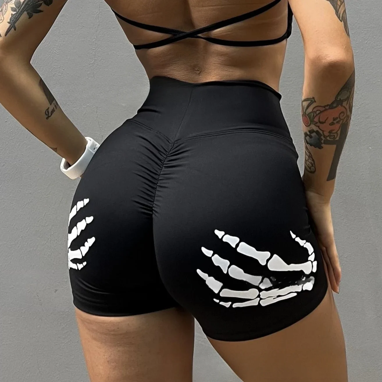 Gym Printed Fitness Yoga Shorts Damskie sportowe seksowne podnoszenie bioder Wysoka talia Nagie szybkoschnące spodnie ze stretchem