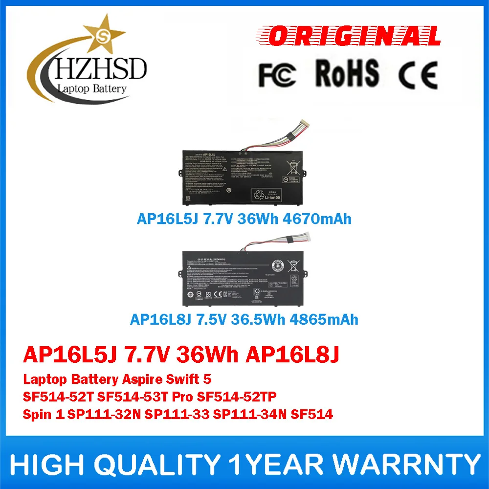 

AP16L5J 7.7V 36Wh AP16L8J 7.5V 36.5Wh Genuine Original Laptop Battery For Acer Aspire Swift 5 SF514-52T SF514-53T Pro SF514-52TP