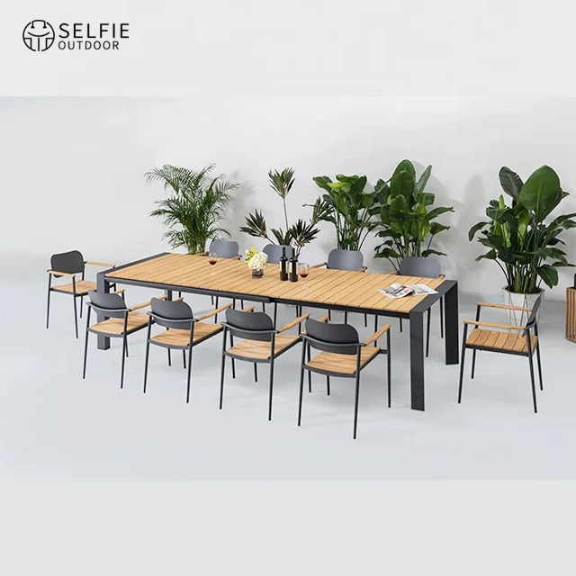 

Restaurant Furniture Patio Modern Teak Outdoor Furniture Extendable Dining Table