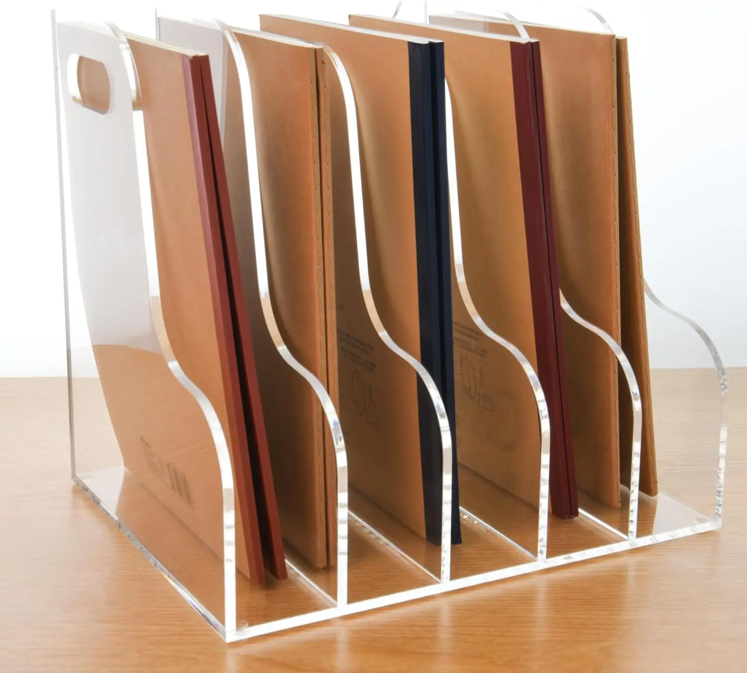 

Clear Acrylic Desk Organizer with 5 Vertical Compartments, Multi-purpose File Holder for Home Office Storage