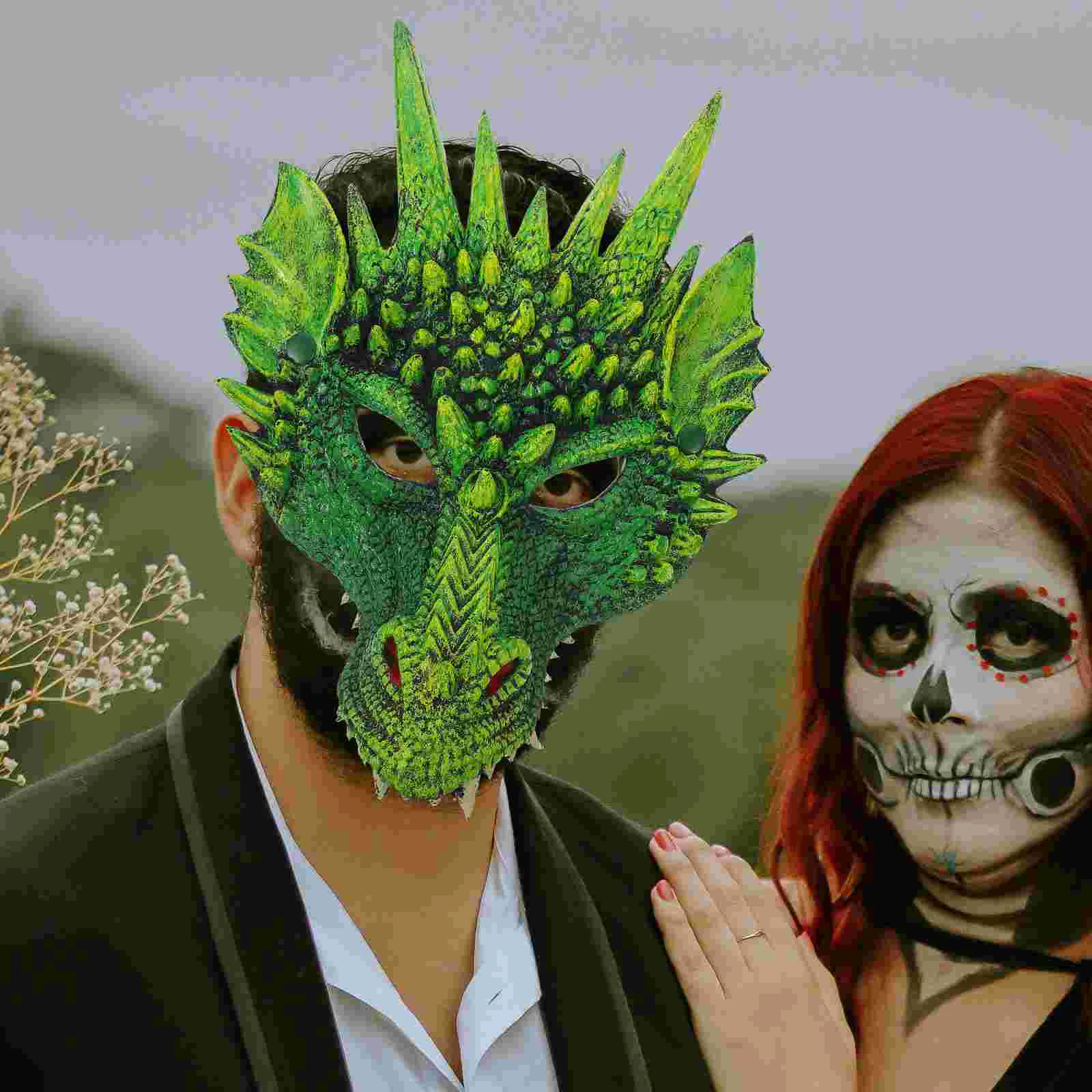 Halloween Cosplay Party Dragon Costume Masquerade Mask Face Cover Make up Green