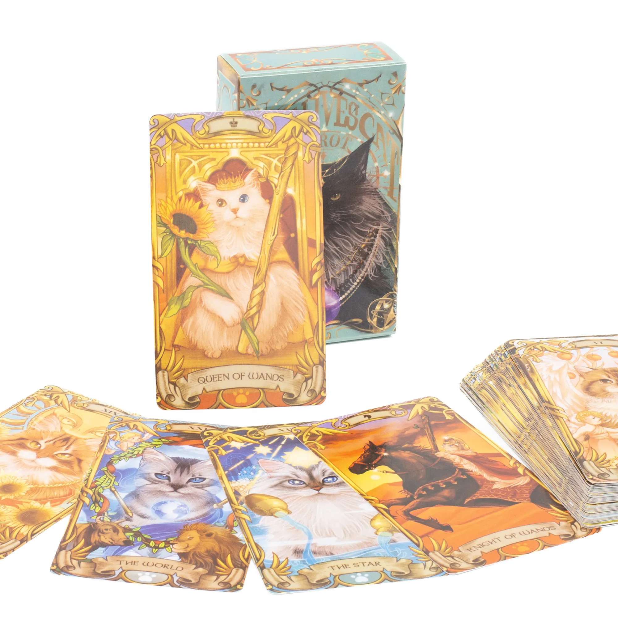 Nine Lives Cat Tarot 78 Cards/Set 10.3*6cm English Edition Perfect for Family Gatherings and Divination Enthusiasts