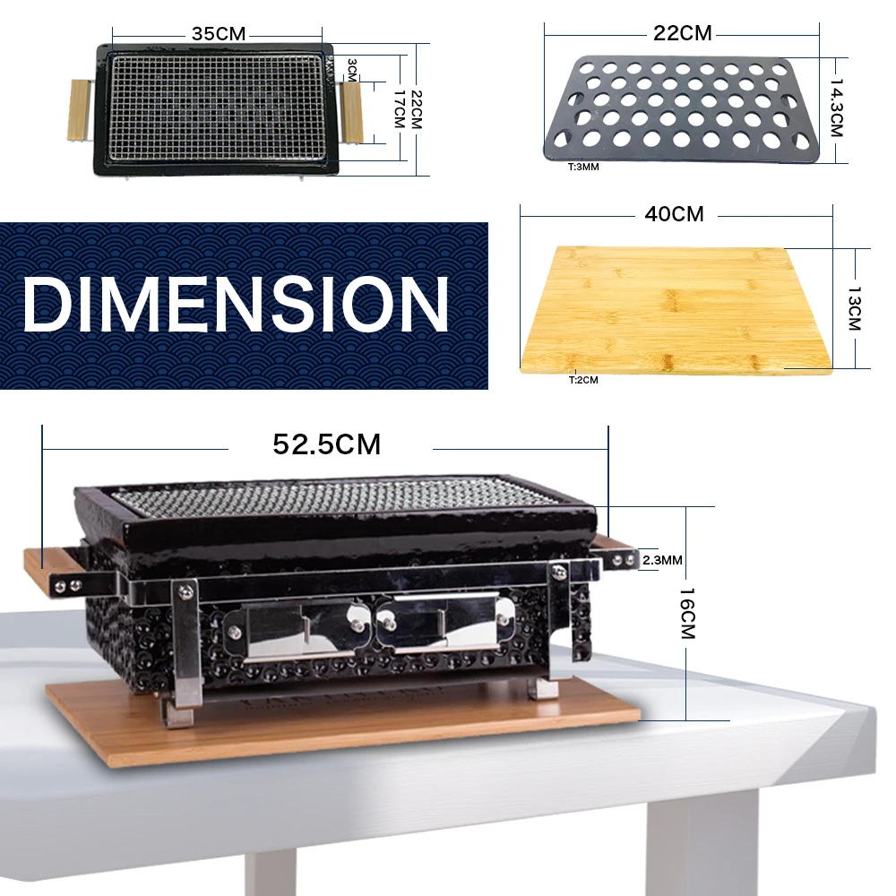Portable Ceramic Rectangular Japanese Table Small Hibachi Grill BBQ Charcoal Outdoor Yakitori Grill