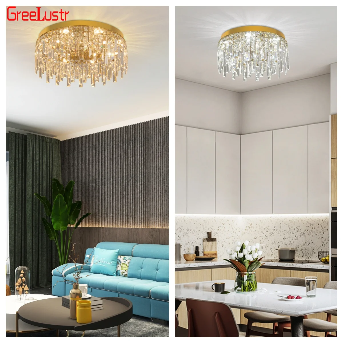 

GreeLustr Modern LED Chandelier Ceiling Light Gold Luxury Crystal Lamp Fixture Lustre Luminare Living Dining Room Home Appliace