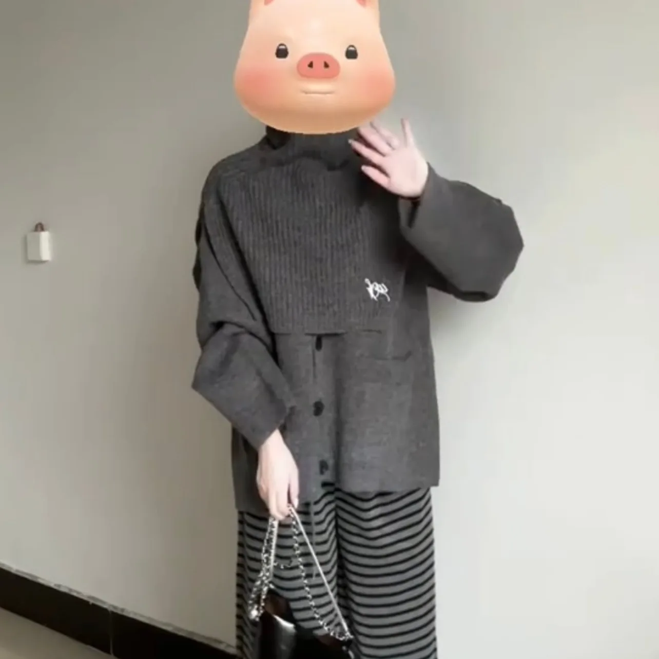 Conjunto de dos piezas de suéter y punzón de punto con cuello alto para mujer, conjunto coreano Sle de diseño Irregular para principios de otoño