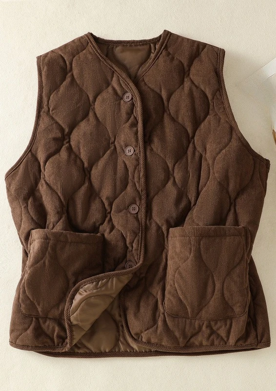 سترة ريترو جديدة للخريف والشتاء للنساء مع قمة بدون أكمام من القطن السميك