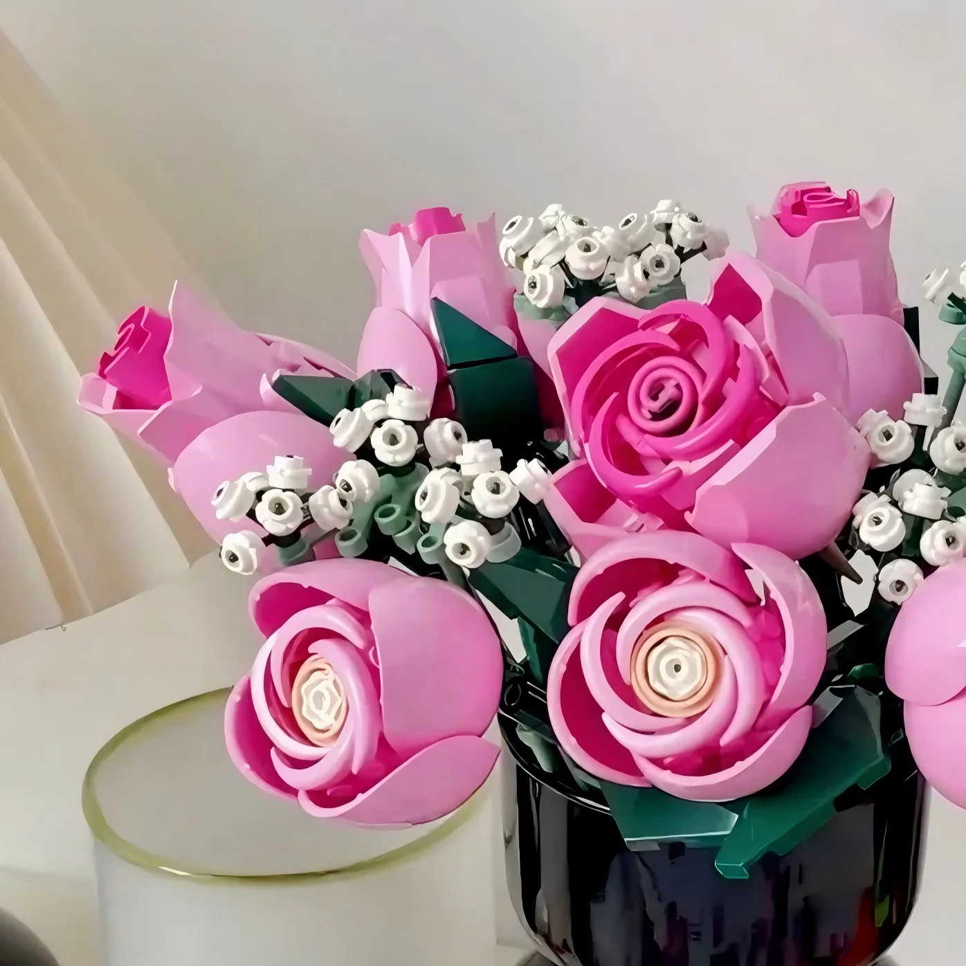 Pink Gradient Coloring Rose 10374 Building Blocks Sets Suitable for Christmas Gifts Compatible with Legoed Particles，789pcs.