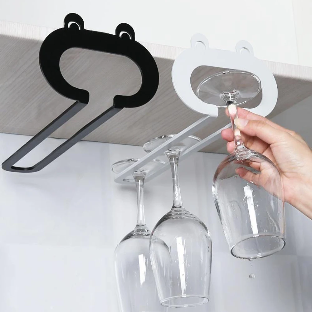 Draining Cup Holder Hang Kitchen Wine Glass Holder Cabinet Dustproof Under Shelf Wine Cup Cupboard Household Rack-B