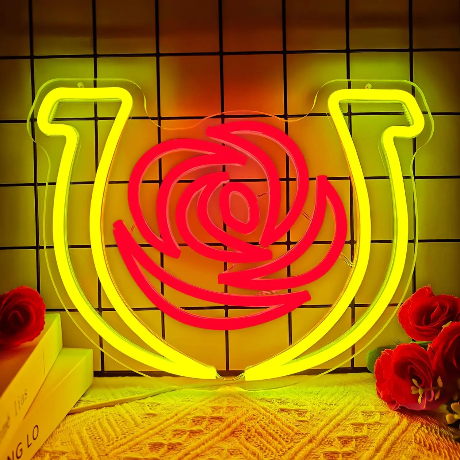 

Неоновая вывеска «Кентуккийская лошадь» с розами, настенный светильник, USB LED неоновая лампа для вечеринок, баров, игровых комнат, спален, декор, подарки
