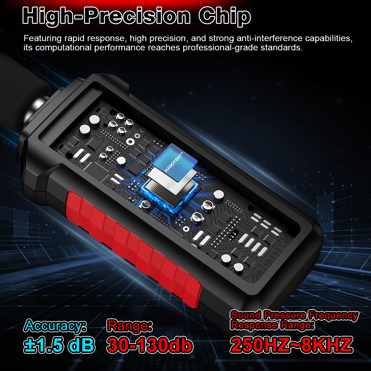 HT72AB Digital Noise Meter High-Precision Sound Level Meter 30-130dB Sound Meter Decibelimetro Portable Backlight Decibel Tester
