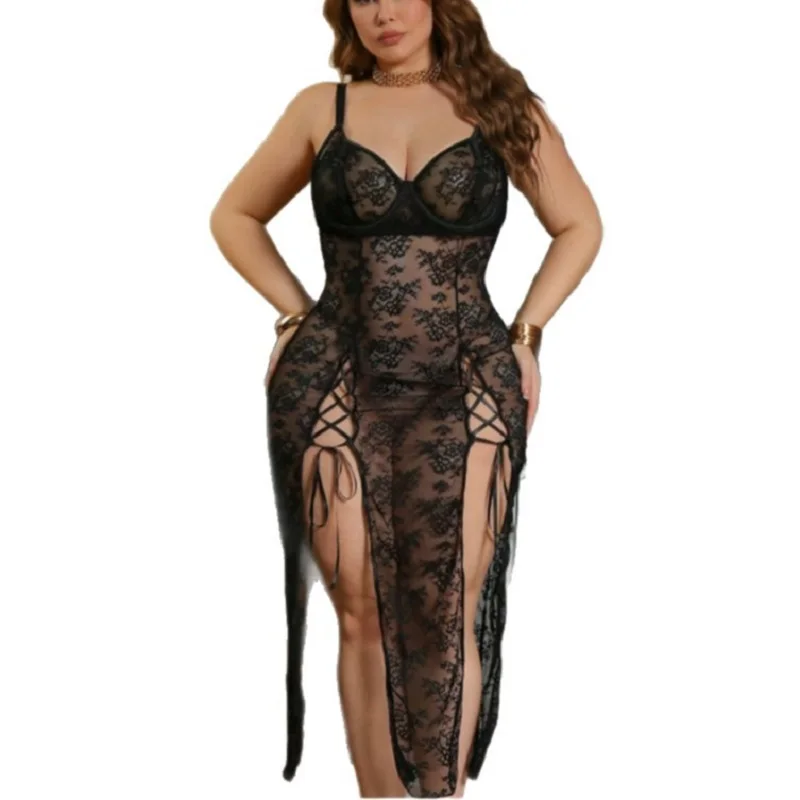 New Women's Sexy Plus Size Spaghetti Lingerie Dress Adult Lady Large Size Lace Babydoll Party Dancing Queen Dress XXL