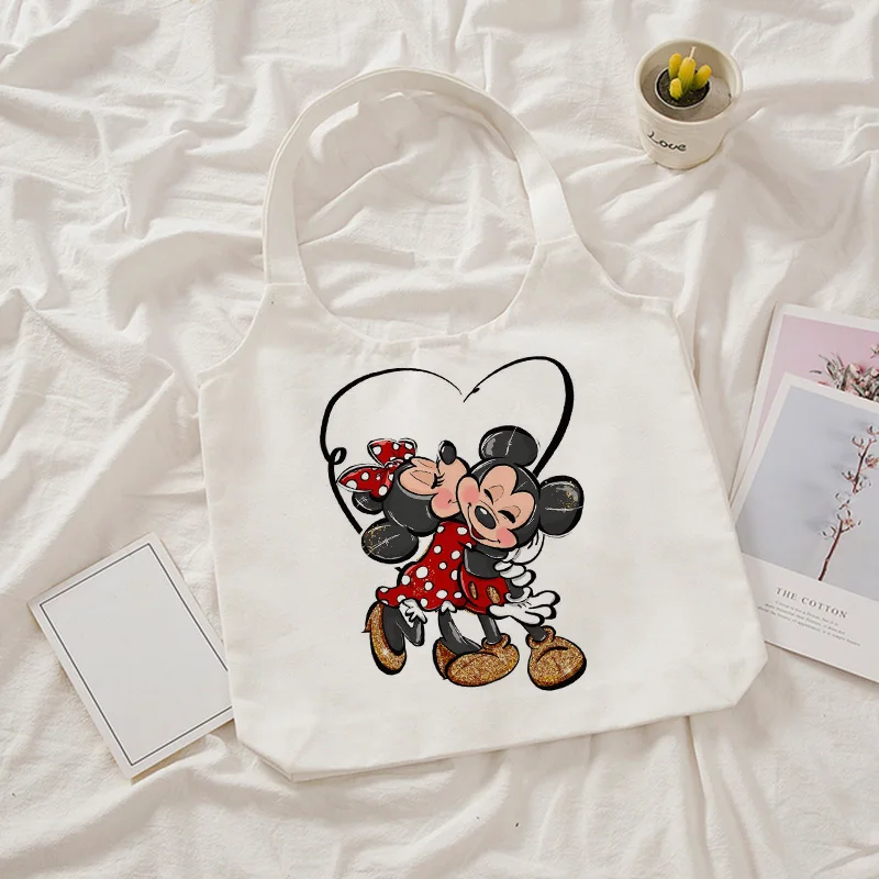 vintage Disney Minnie Mickey Mouse Tote Bag Shopper Canvas Shoulder Bag Eco Shopping Bag Women Tote Harajuku Female