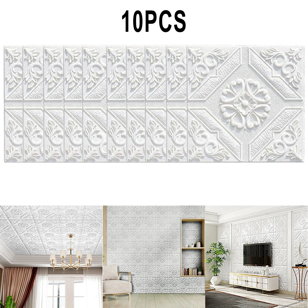 Autocollants muraux en brique de carrelage 3D, panneau en mousse auto-adhésif, décoration d'intérieur, salon, chambre à coucher, plafond, art mural TV, 35x35cm
