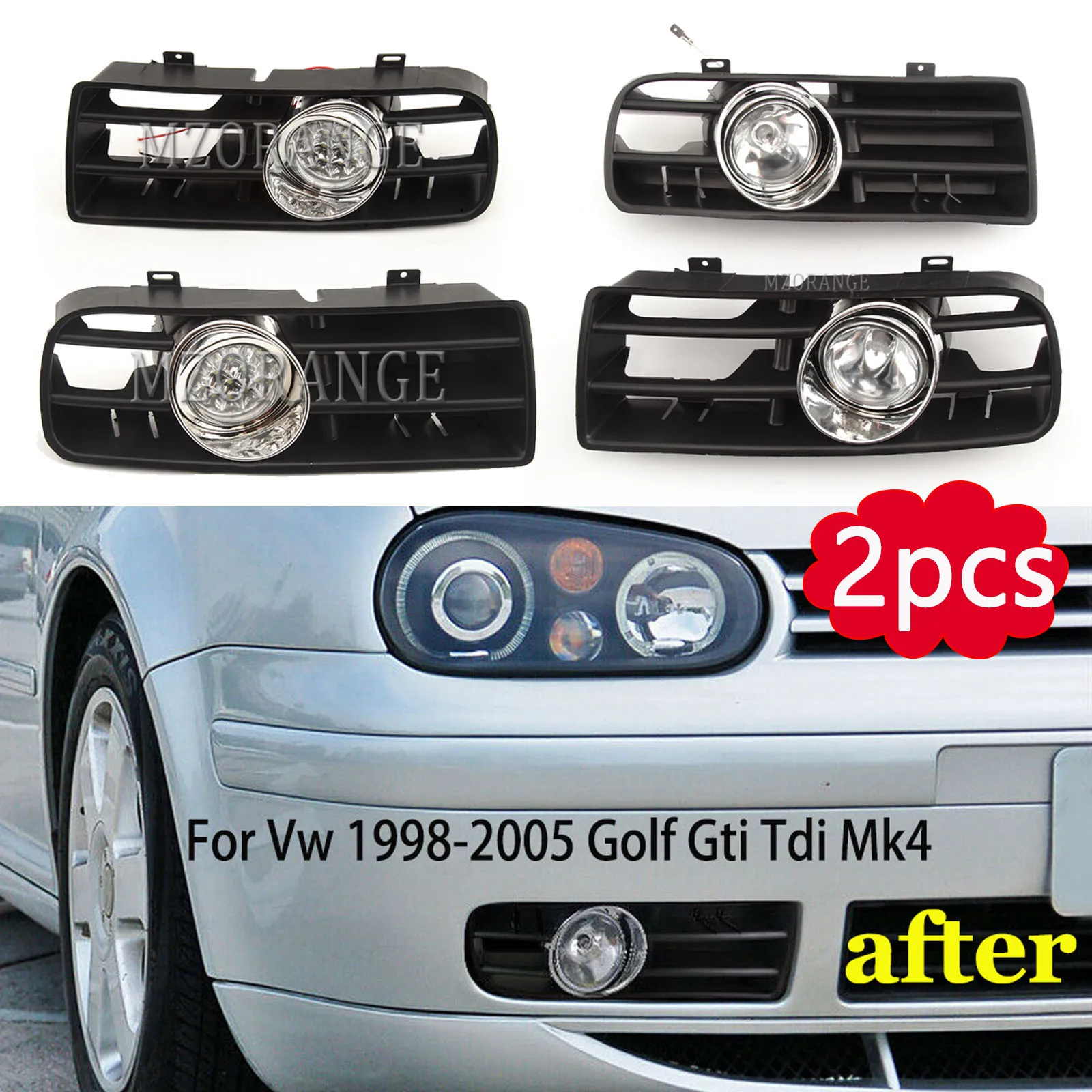 Fog Lights LED Headlight for VW Golf 4 MK4 GTi TDI 1997 1998-2006 DRL Fog Lamp cover Racing Grill Lamp grille accessories