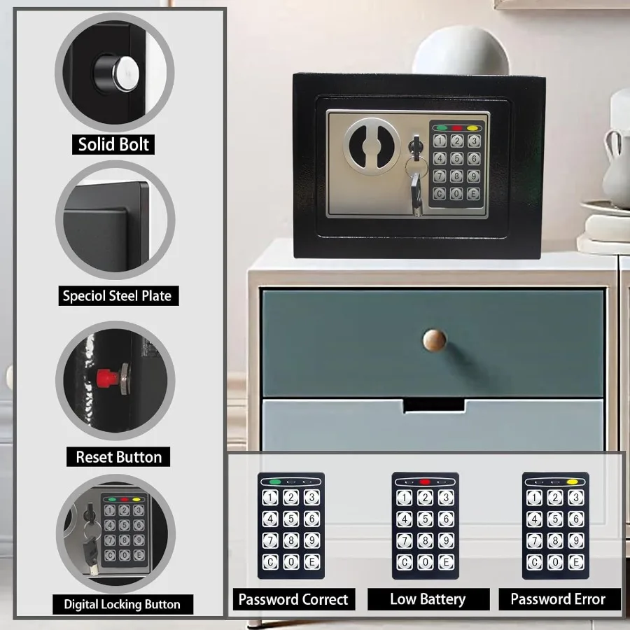 صندوق الأمان الرقمي الفاخر الإلكتروني مع قفل لوحة المفاتيح الرئيسية للمنزل والمكتب والفندق والأعمال والمجوهرات ومسدس تخزين النقود