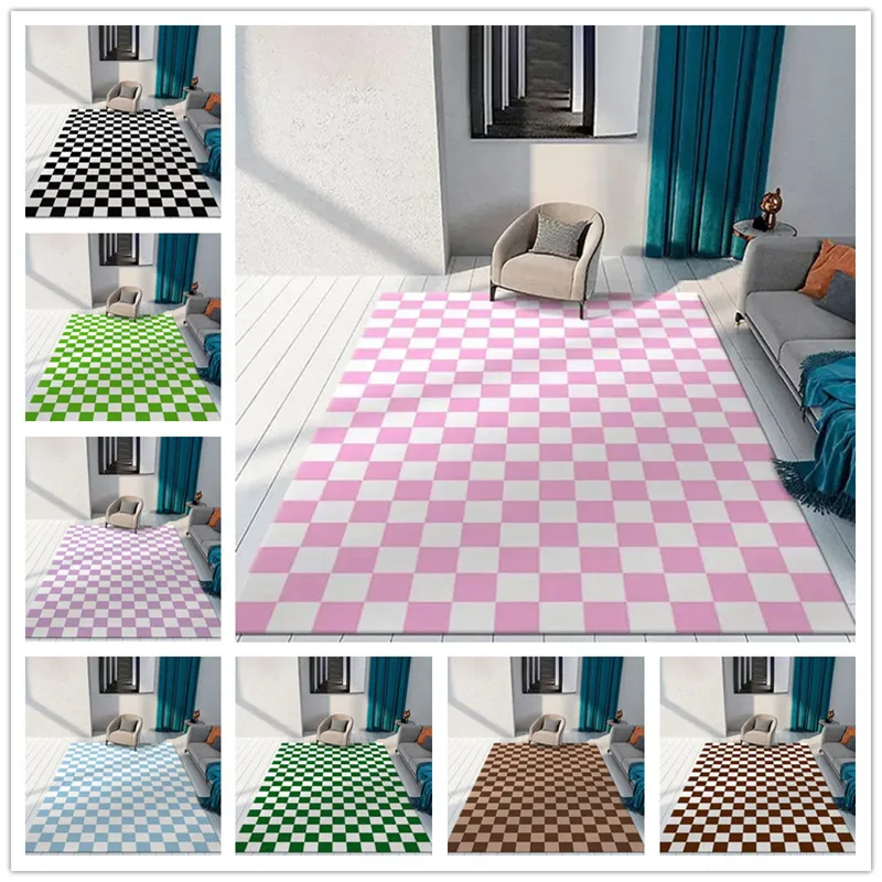 Checkerboard Carpets for Living Room Decoration Plaid Large Area Rugs for Bedroom Decor Non Slip Home Floor Mat Kitchen Doormats