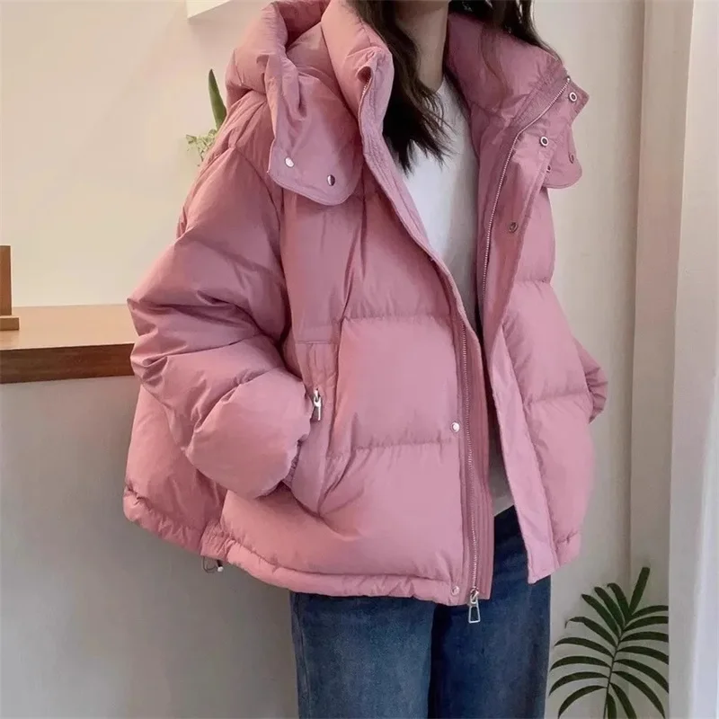 2024 New Korean Style Cotton Padded Coat Women\'s Cropped Hooded Puffer Jacket Petite Thickened Warm Autumn Winter Jacket Trendy