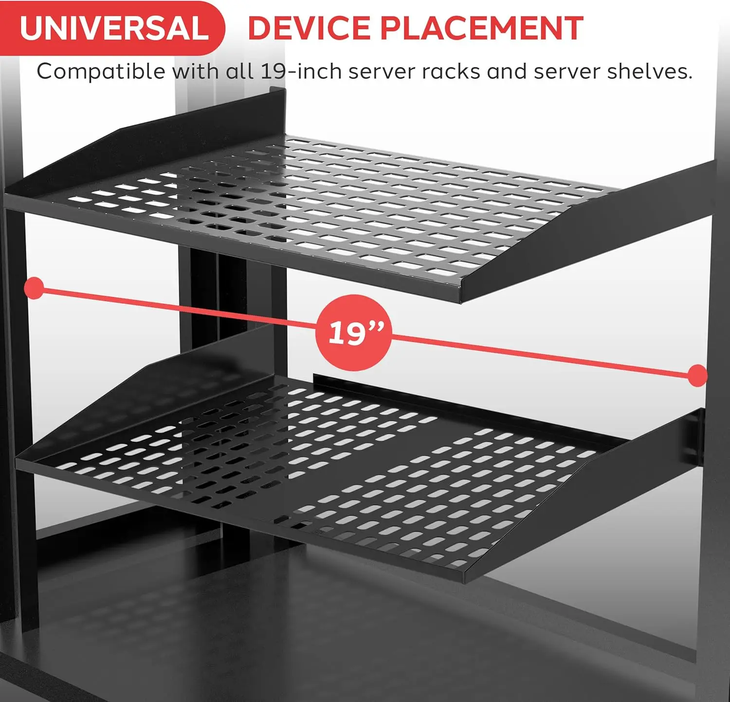 Universal Server Rack Mounting Tray for 19-Inch Cabinets, Vented Steel Equipment Shelf for Network & AV Gear – Model PLRSTN42U
