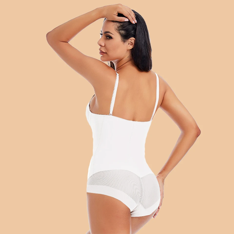Weißer Bügel-Bodysuit für Damen, formgebend, dehnbar, einfarbig, seidig, Unterwäsche, Bodysuits, Shapewear – Detail 7