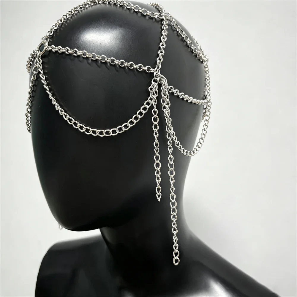 Silberner Metallketten-Kopfschmuck für Damen, Y2K Quasten-Fransen-Haarschmuck für Festival, Rave-Party, Kostüm, Sexy Performance-Accessoire – Detail 9