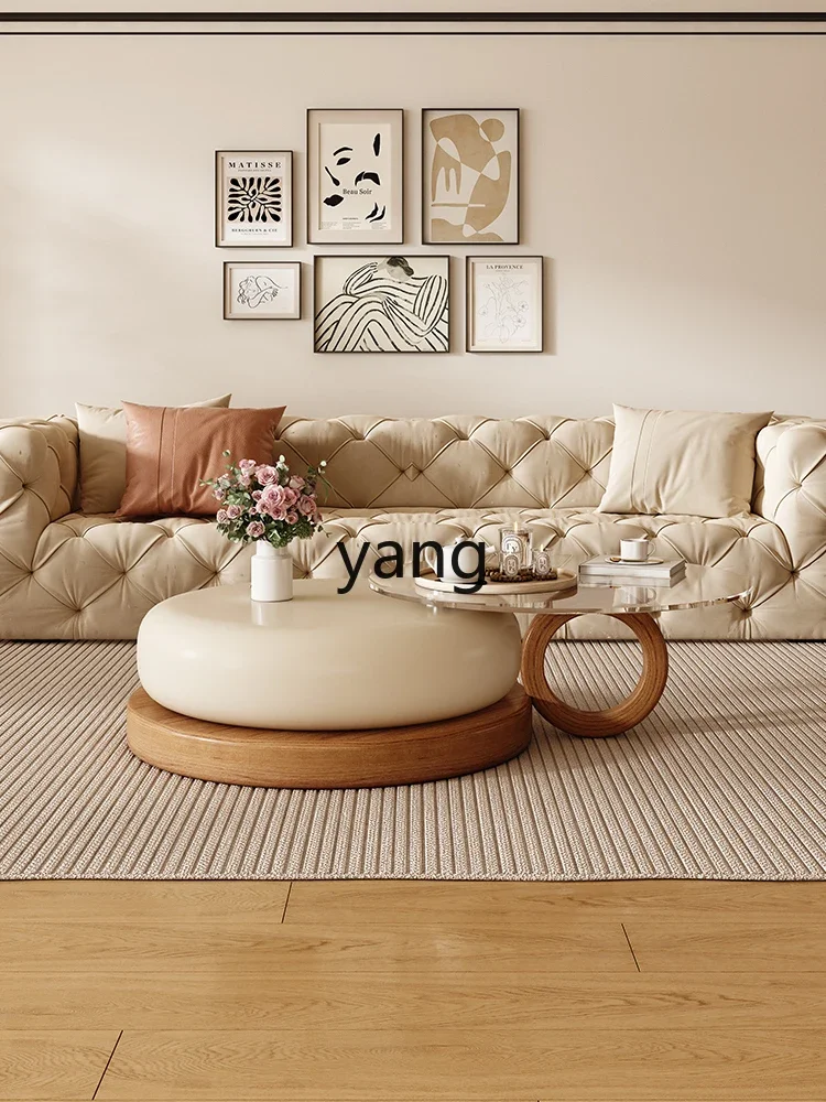 LH1 cream wind coffee table living room household small apartment round medieval high-end log tea table