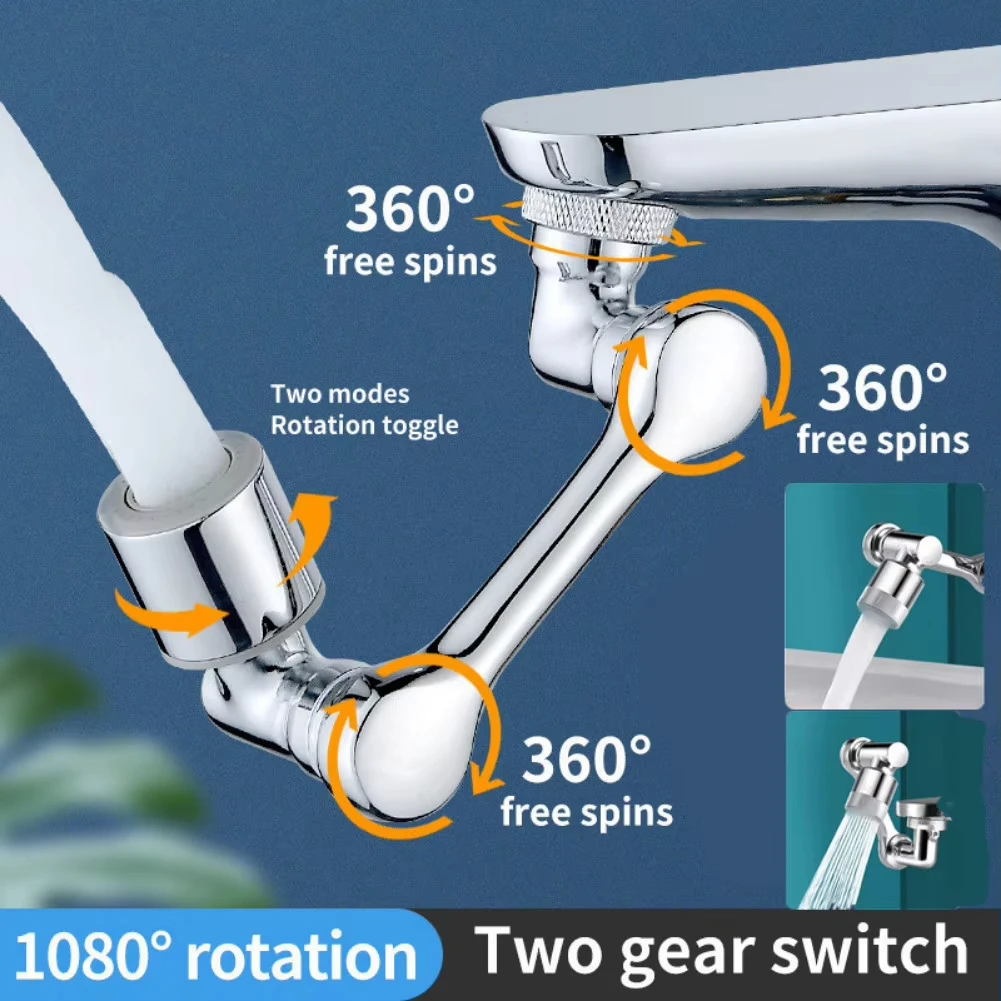 

1080° Kitchen Sink Faucet Extenders Universal Water Tap Nozzle 2 Modes Bathroom Tap Extend Bubbler Adapter Water Saving Aerator